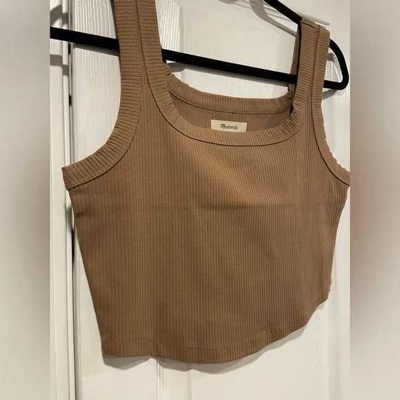 NWOT Madewell Ribbed Size M Brown Square Neck Crop Tank Top Fitted - Picture 7 of 9